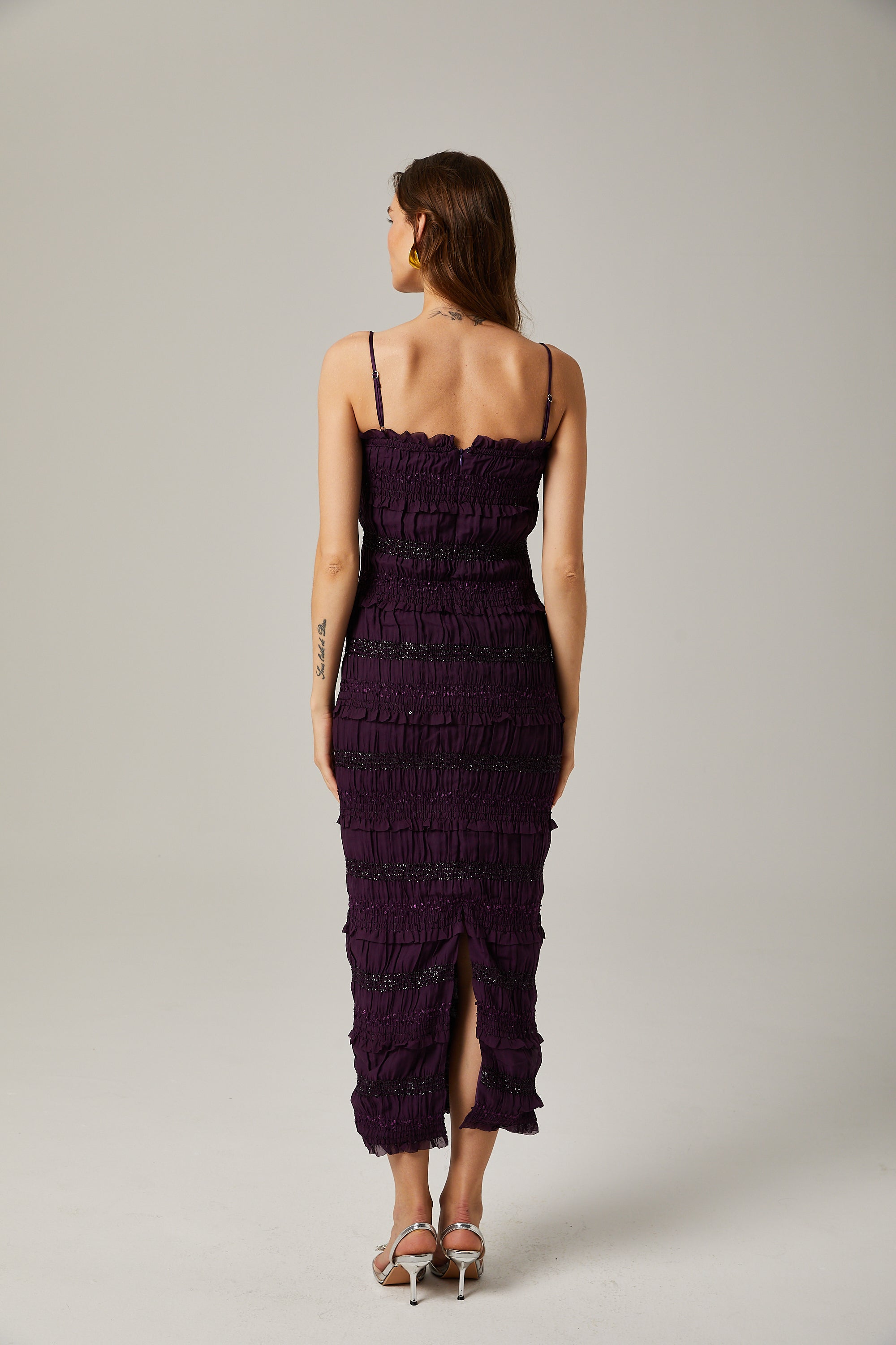 Zélie purple sequinned pleated maxi dress