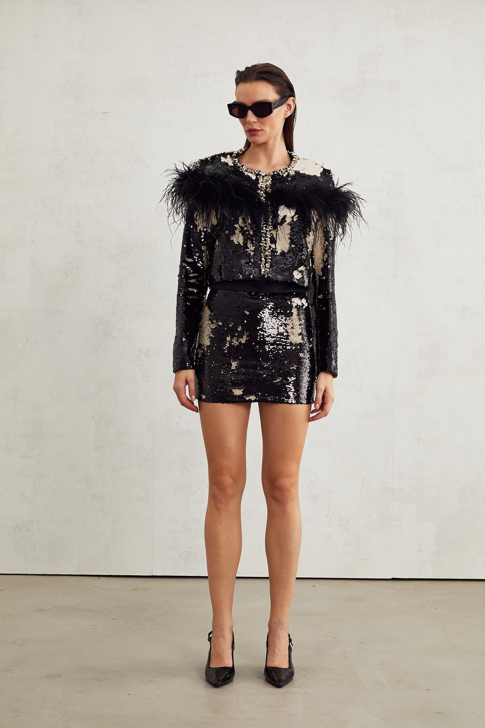 Magali embellished feather-detailing jacket