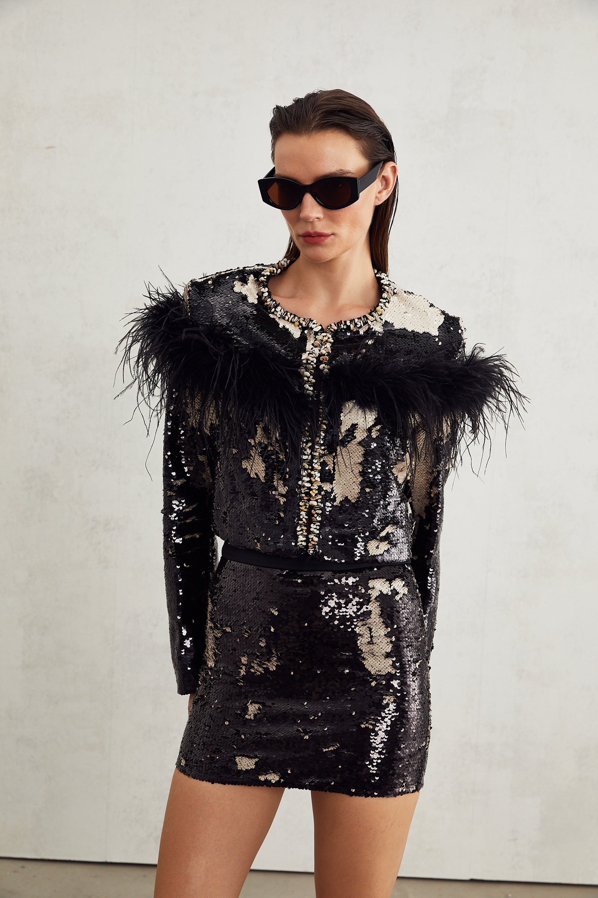 Magali embellished feather-detailing jacket