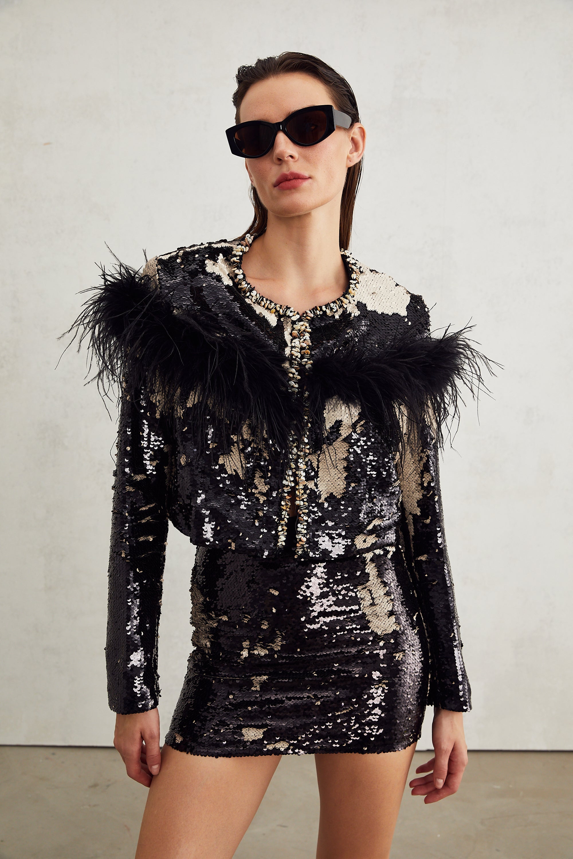 Magali embellished feather-detailing jacket