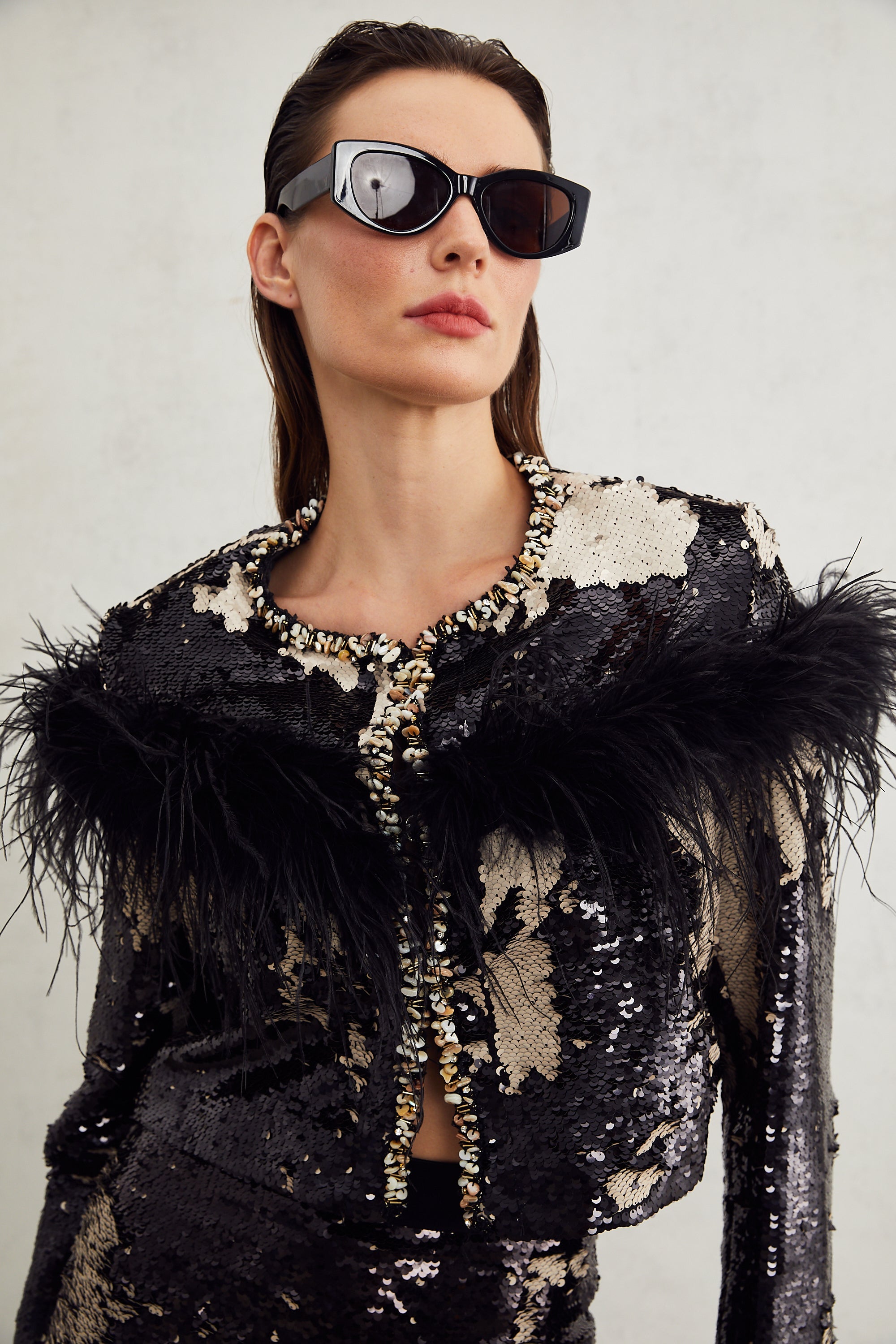 Magali embellished feather-detailing jacket