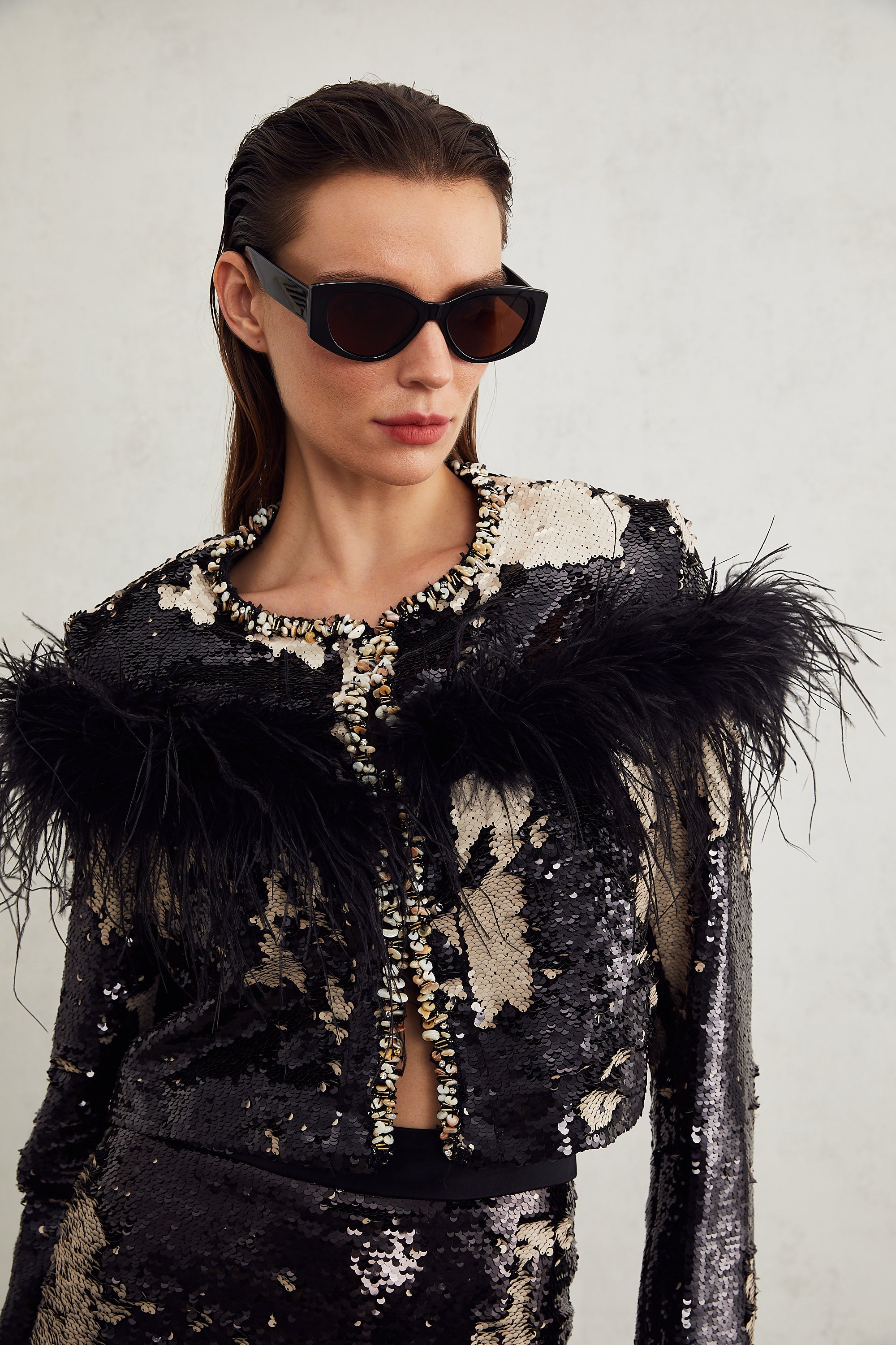 Magali embellished feather-detailing jacket