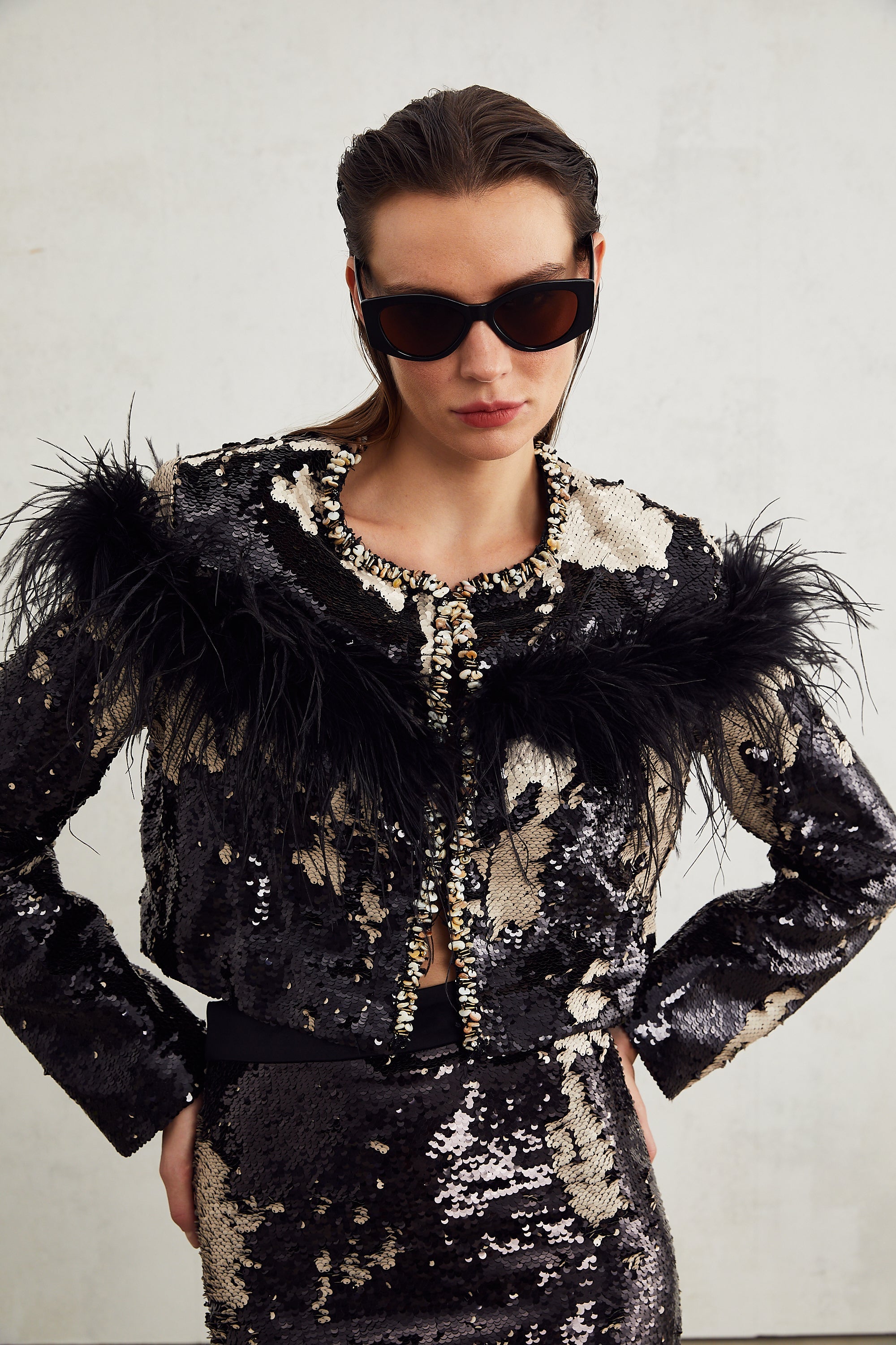 Magali embellished feather-detailing jacket