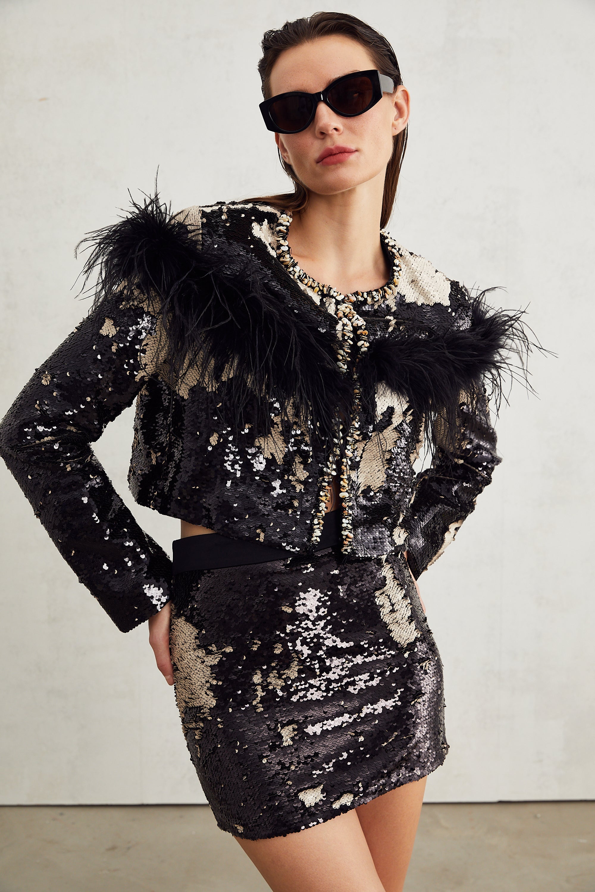 Magali embellished feather-detailing jacket