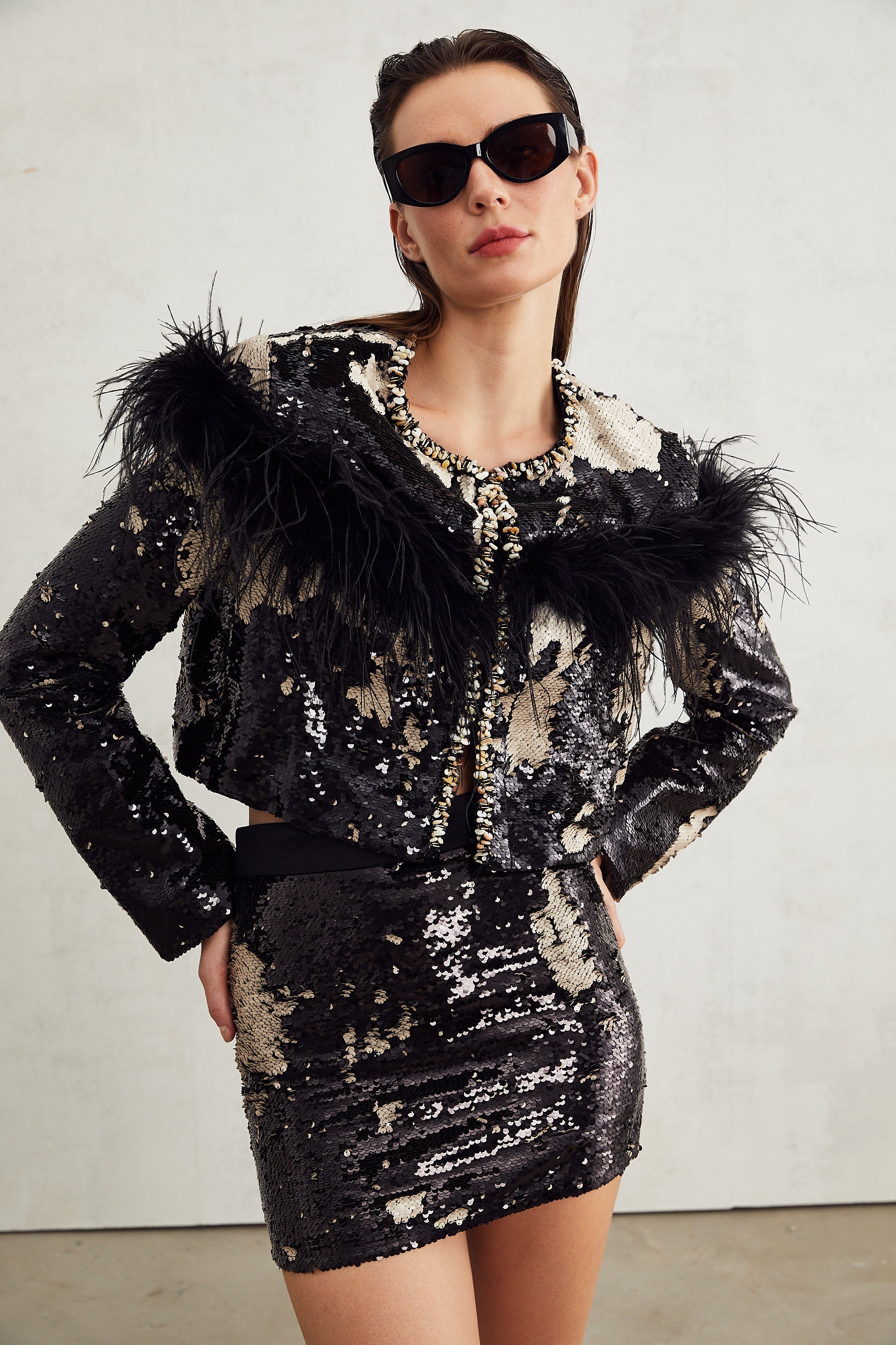 Magali embellished feather-detailing jacket