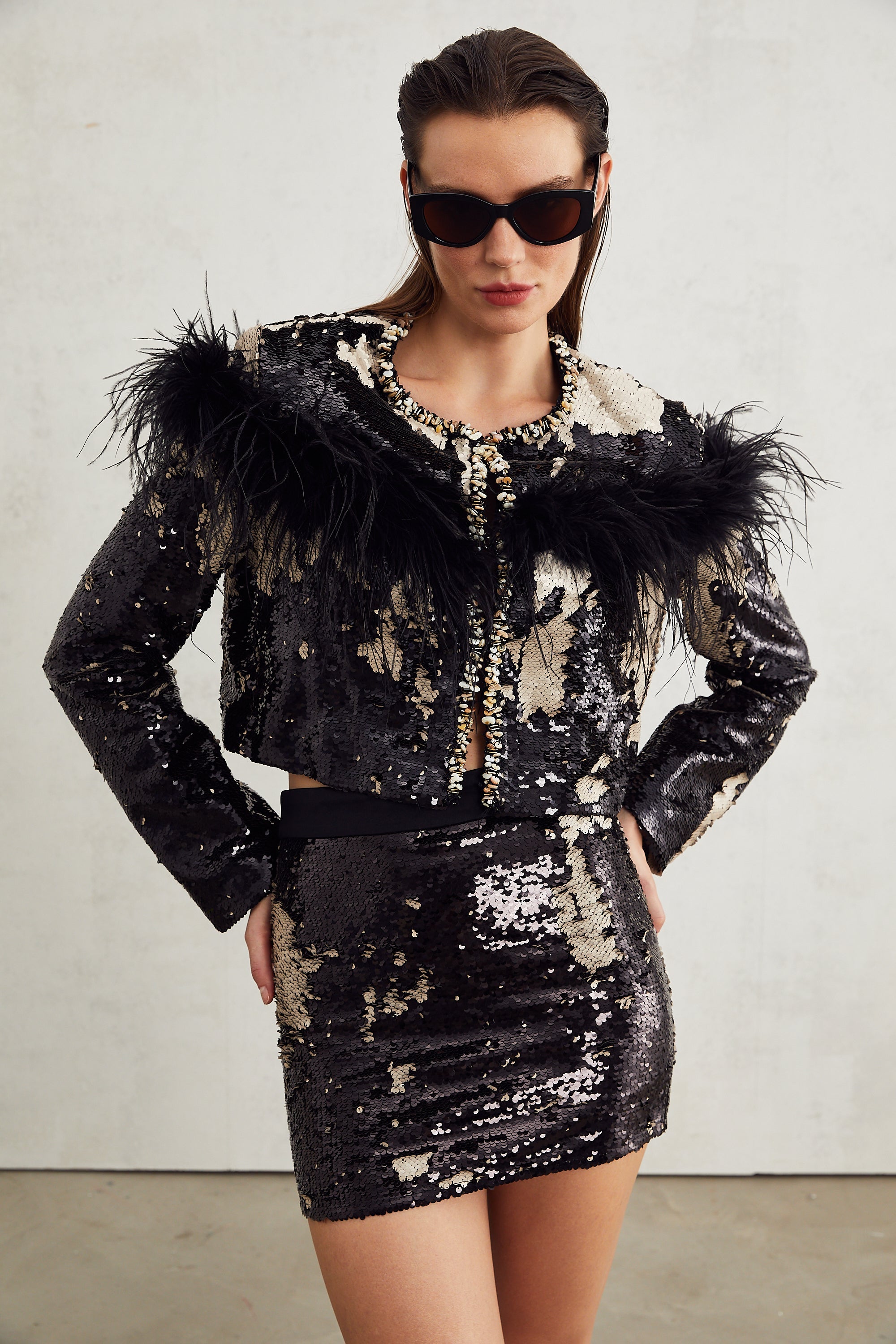 Magali embellished feather-detailing jacket