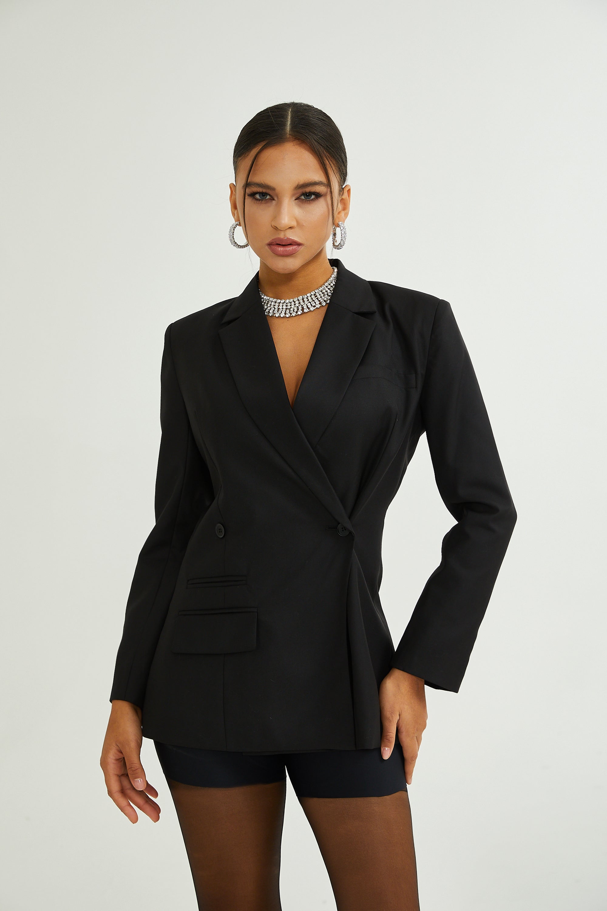 Priscille black double-breasted wool blazer