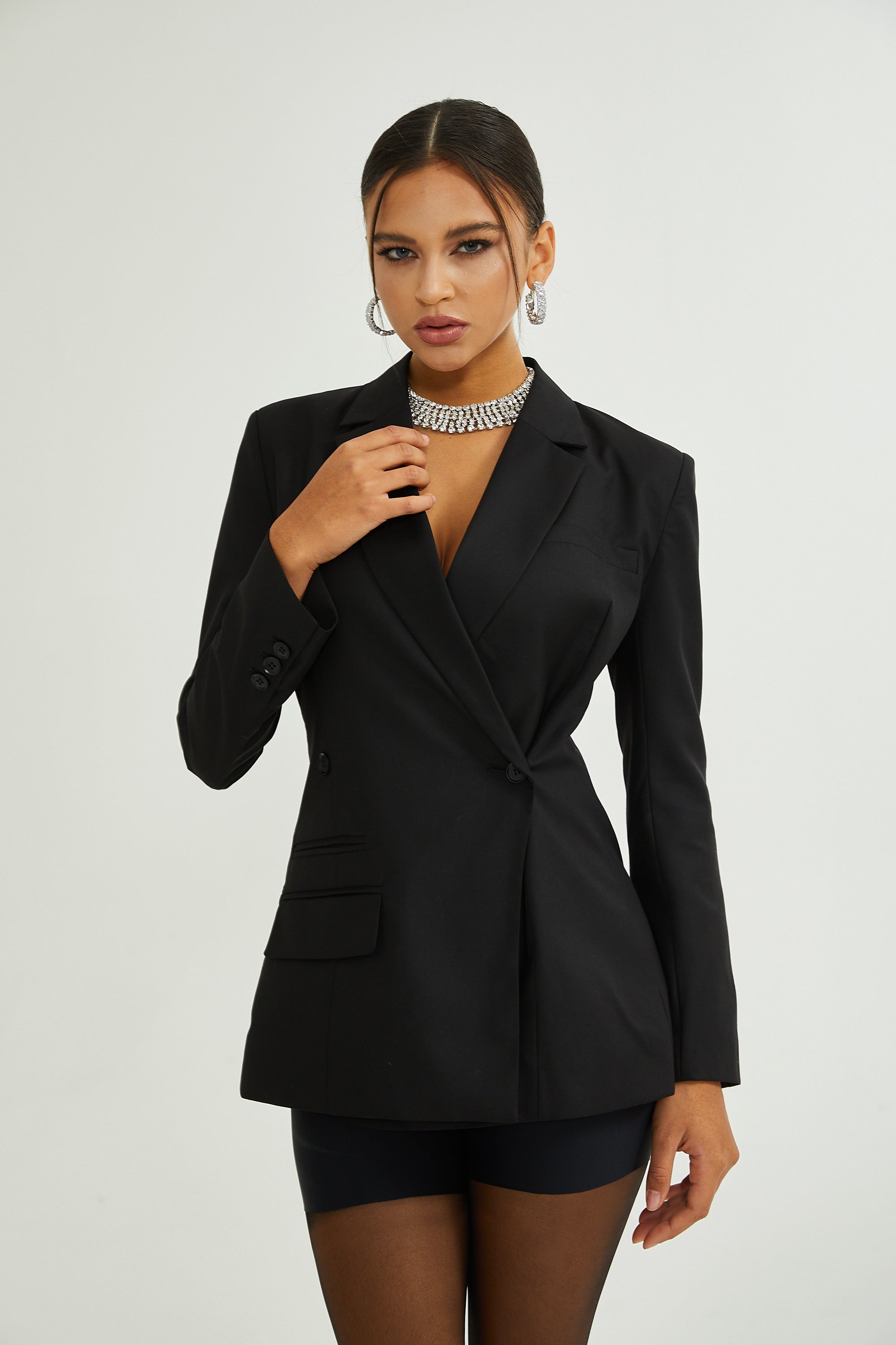 Priscille black double-breasted wool blazer