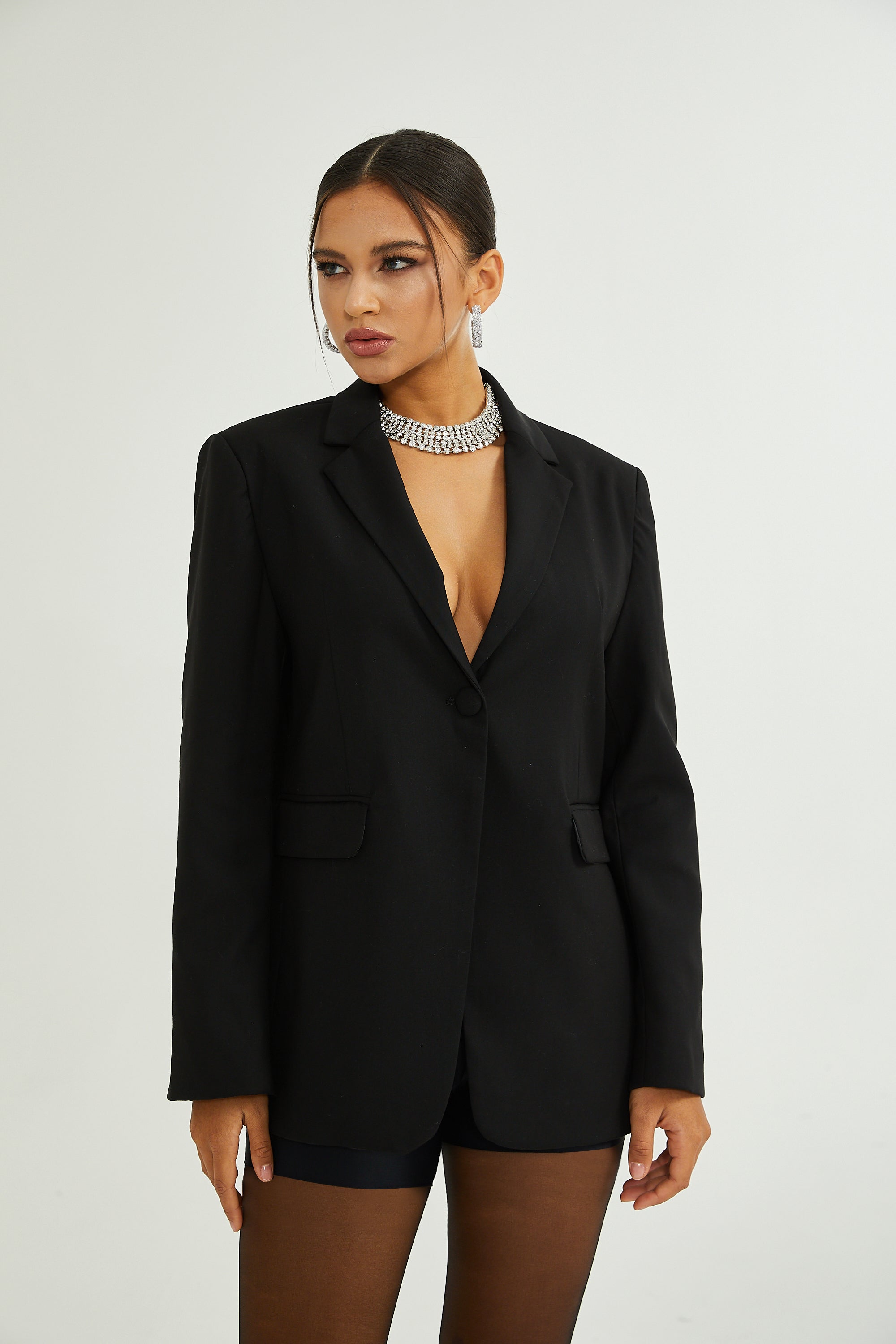 Renée black loose-fit single-breasted wool blazer