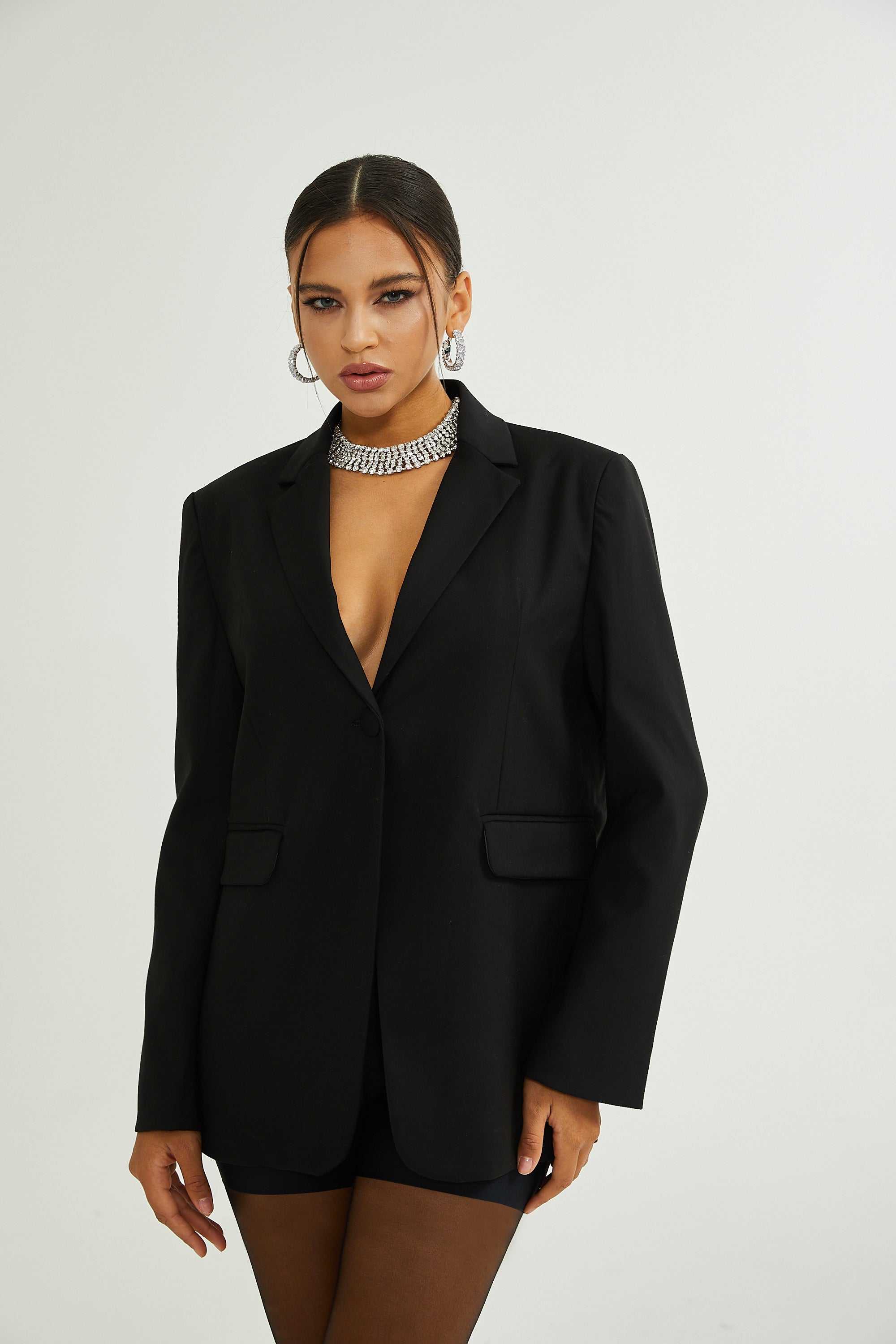 Renée black loose-fit single-breasted wool blazer