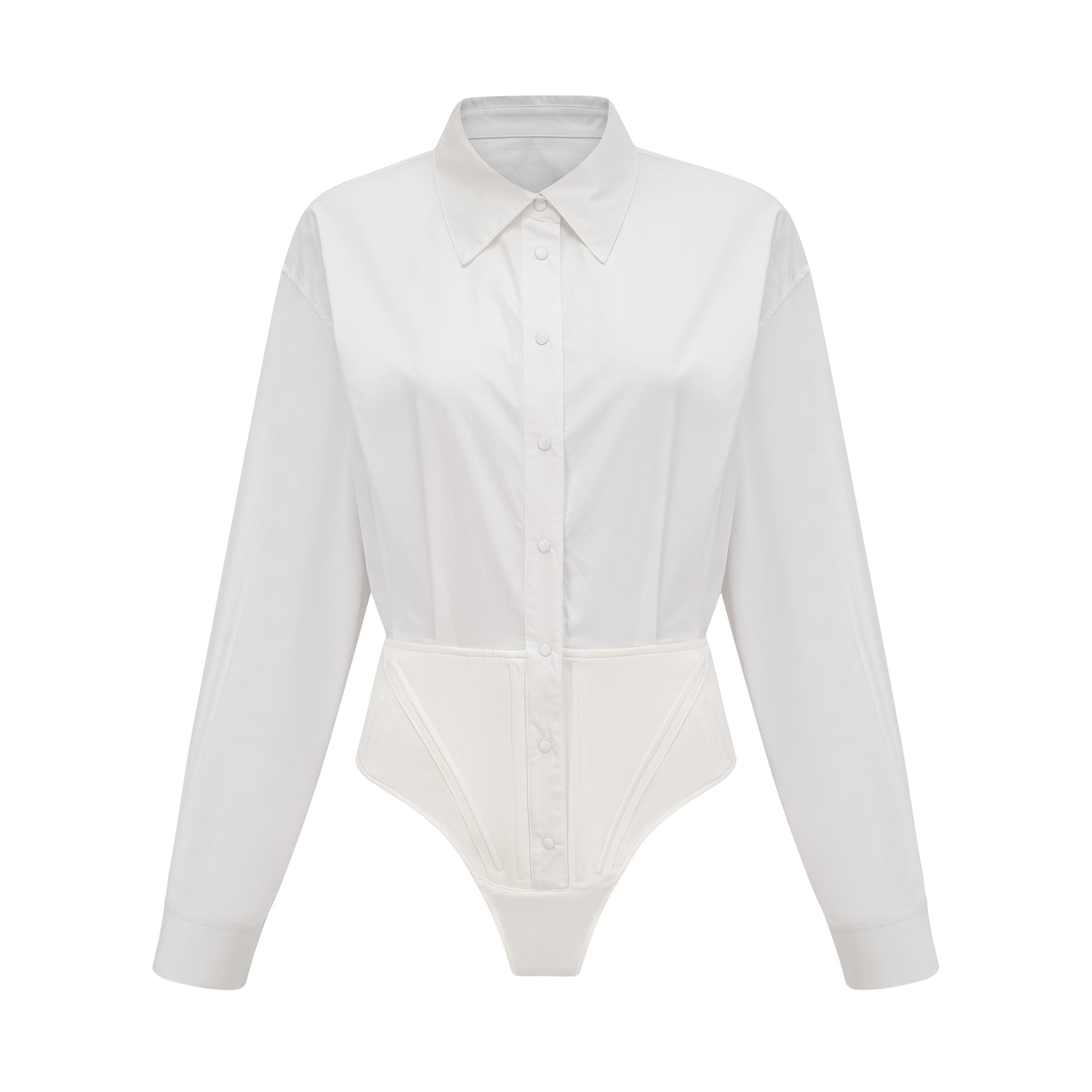 Joan jersey-trimmed cotton-poplin thong bodysuit