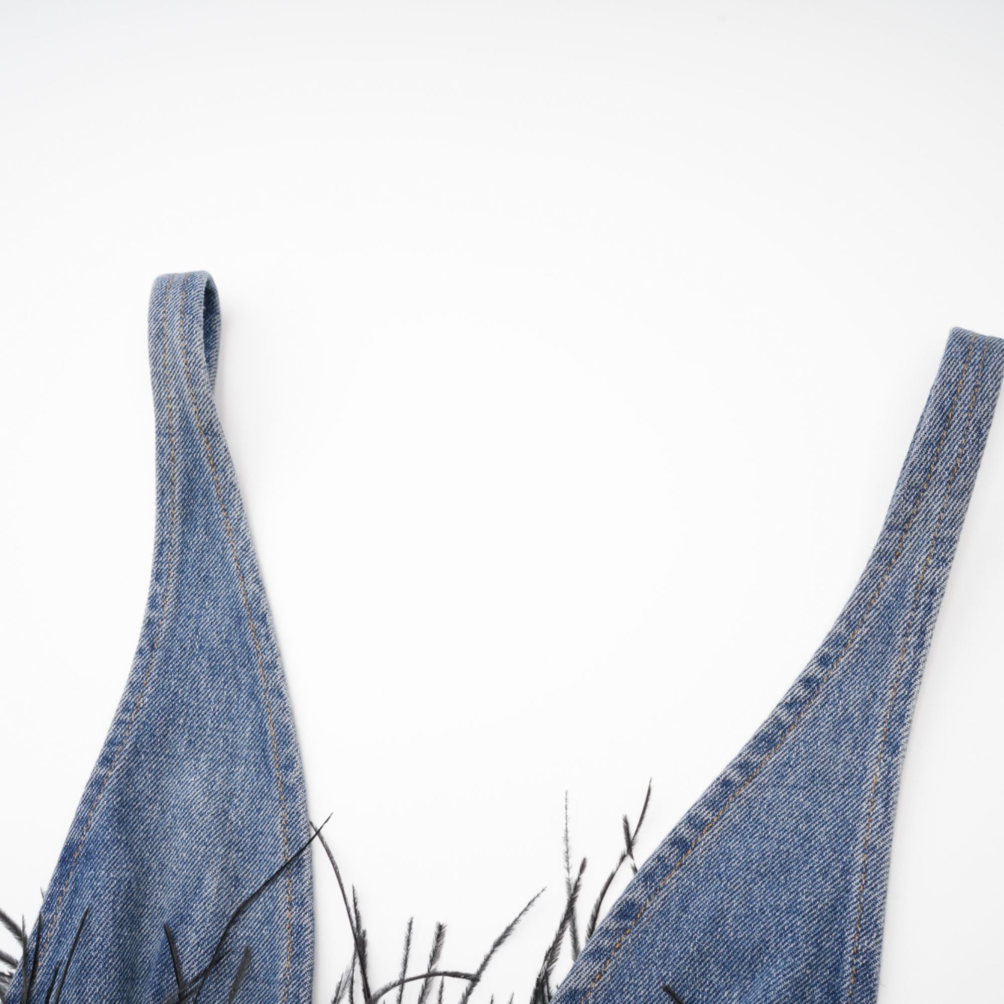 Milia feather denim top & skirt matching set